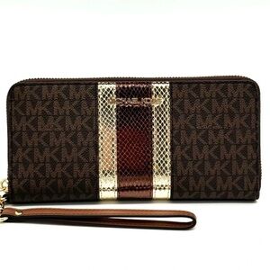 Michael Kors Large Continental Wallet Wristlet Brown Multi